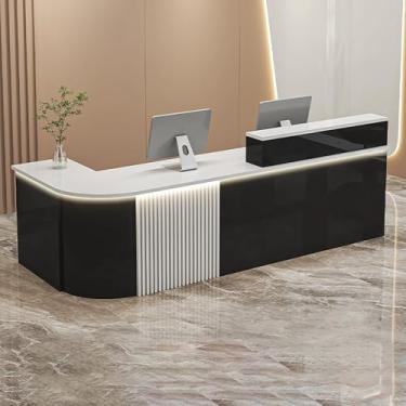 Imagem de Mesa de recepção moderna com bandeja de teclado, balcão de caixa de varejo para saguões e salões - preto (120 x 60 x 100 cm)