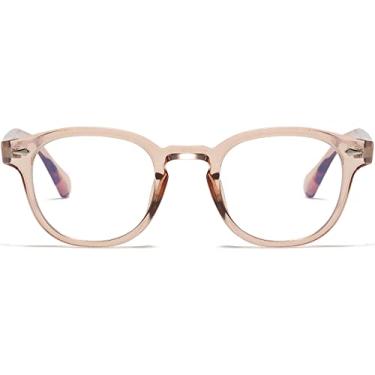 Imagem de AIEYEZO Óculos De Sol Redondos Com Bloqueio Luz Azul Da Moda Para Homens E Mulheres (Marrom Transparente)