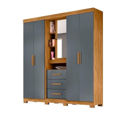 Imagem de Guarda Roupa Grande Quarto Casal Eldorado 4 Portas 3 Gavetas Espelho Freijo Com Cinza