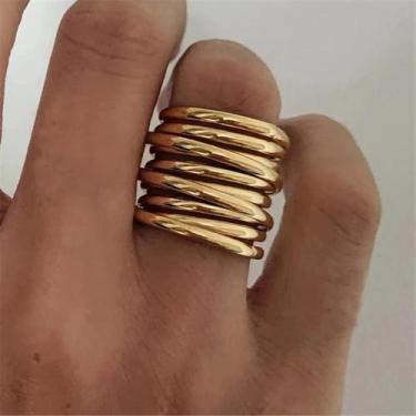 Imagem de Anel Punk Feminino Retrô Em Aço Inoxidável Com Camadas De Ouro 18K, Jo