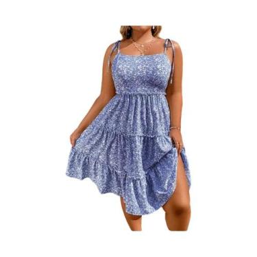 Imagem de Vestido Mini Floral plus Size Casual De Verão Confortável Com Manga Cu