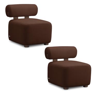 Imagem de Poltrona Decorativa para Sala Kit 2 Helora Bouclê Marrom E03 - D'Rossi