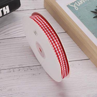 Imagem de Fita xadrez, design de grade de material liso de 50 metros para artesanato DIY, com linhas grossas para fazer laços e costura (vermelho e branco)