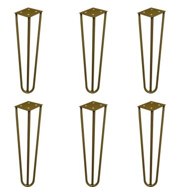 Imagem de Kit 6 Pés De Metal 25 Cm Hairpin Legs Rack E Puffs Dourado