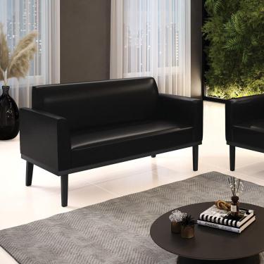 Imagem de Poltrona Namoradeira Decorativa Pés Fixo Em Madeira Pu Preto Brilho