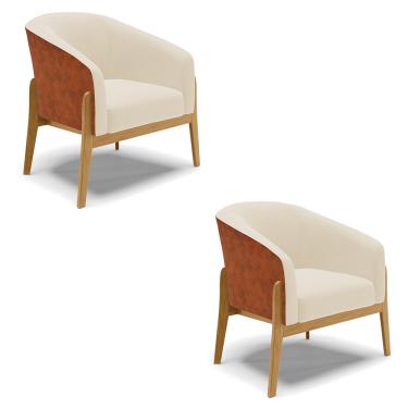 Imagem de Cadeira Sala de Jantar Base de Madeira Kit 2 Stella Noz/Linho D03 - D'Rossi