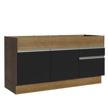 Imagem de Balcão Pia Glamy 150Cm 2 Porta Gaveta sem Tampo Rustic Preto