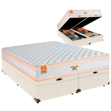 Imagem de Cama Baú Queen e Colchão Denver Molas Ensacadas Inducol Palha