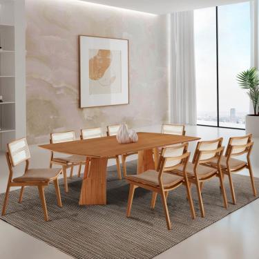 Imagem de Sala de Jantar Mesa Florida 220cm Tampo Laminado Barril e 8 Cadeiras Eva Premium Moderna Mobilia