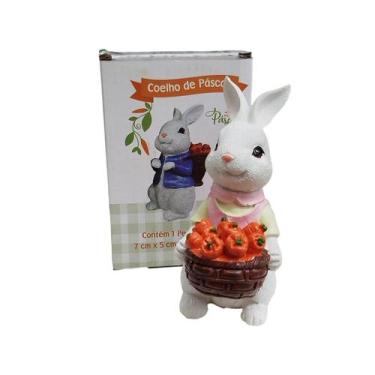 Imagem de Coelhos em Resina Páscoa Enfeite Fofinho e Encantador 13 cm Cor:Rosa -
