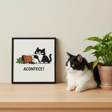 Imagem de Quadro Decorativo Gatinho Arteiro 33X33Cm Mold Branca Vidro - Quadros 