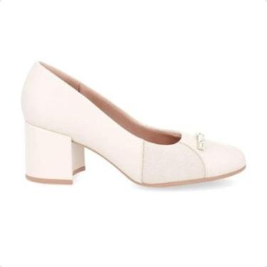Imagem de Sapato Feminino Salto Médio Grosso Usaflex Juliana Bege-Feminino