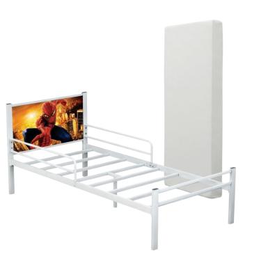 Imagem de Cama Infantil Adesivada De Aço Industrial Com Grade De Proteção e Colchão