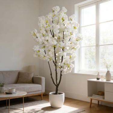 Imagem de Árvore de cerejeira sintética branca com flor artificial para decoração de casa, presente