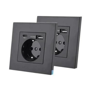 Imagem de Tomada De Parede Padrão EU 16A Com Porta USB Tipo-C Para Carregamento 