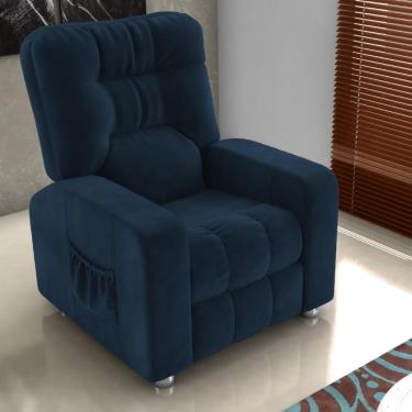 Imagem de Poltrona Reclinável Derby Veludo Maserati Encosto Fibra Siliconada Azul Mais de Casa