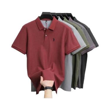 Imagem de Camisa Polo Masculina De Algodão Respirável Com Manga Curta, Bordada, 