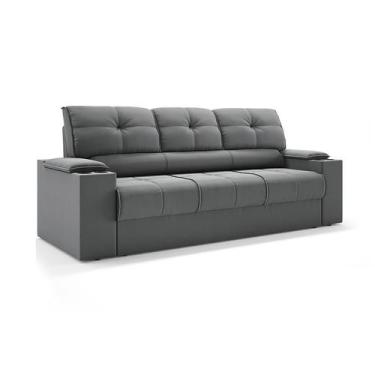 Imagem de Sofá 3 Lugares Retrátil e Reclinável Tom com Porta-Copos Velosuede Gra