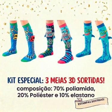 Imagem de Kit 3 Meias Maluca 3d Infantil Cano Alto Personagens 006 - Fashion Nee