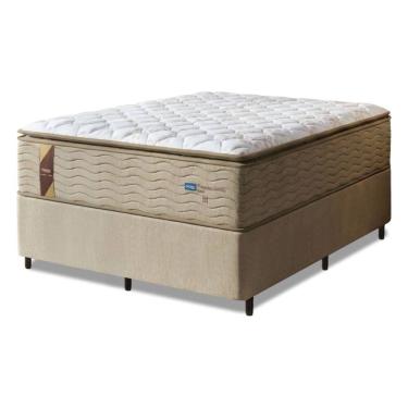 Imagem de Cama Box Casal King Colchão Molas Guarda Costas Max Com Pillow 193x203x78cm Suede Bege/...