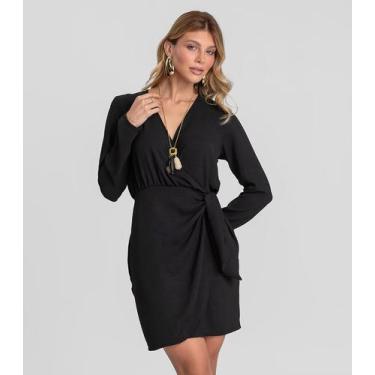 Imagem de Vestido Feminino Manga Longa Curto Dianna Preto, PP, Preto