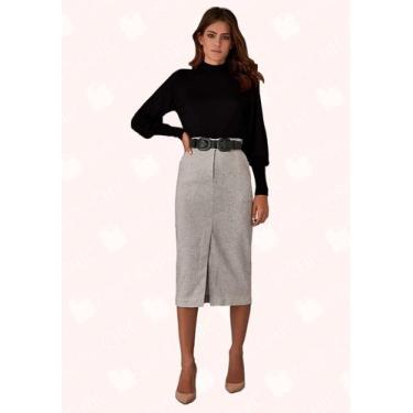 Imagem de Saia Lápis Midi C/ Fenda - Moda Casual Chic, 38