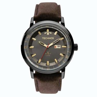 Imagem de Relógio de Puslo Golf Preto Pulseira de Couro Marrom Technos Masculino