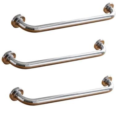 Imagem de Barra de Apoio 80cm Inox Kit 3 Uni Acessibilidade Banheiro Idoso Gesta