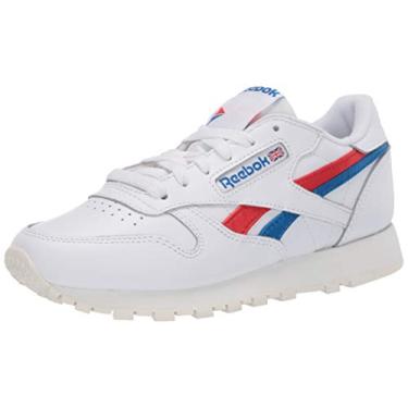 Imagem de Reebok Tênis de couro clássico unissex adulto, Branco/vermelho instintivo/azul dinâmico, 13.5 Women/12 Men