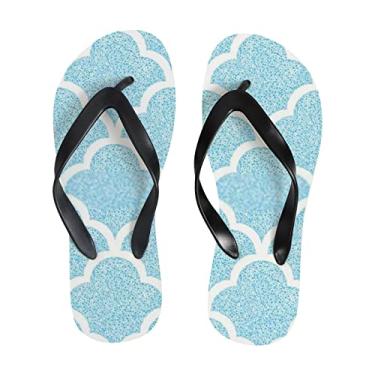 Imagem de Chinelo feminino azul e branco ondulado geométrico fino praia sandálias para homens verão tanga estilo chinelos de viagem, Multicor, 4-5 Narrow Women/3-4 Narrow Men