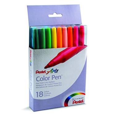 Imagem de Pentel Caneta colorida, marcadores de cor de ponta fina, ponta de fibra, cores sortidas, conjunto de 18 (S360-18)