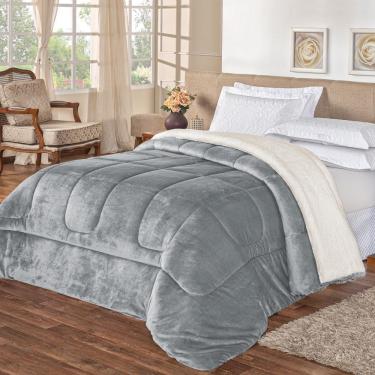 Imagem de Edredom Casal Padrão Coberdrom Sherpa/Mantinha Everest 1 Peça - Cinza