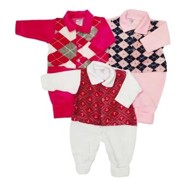 Imagem de Kit Roupa de Bebê Macacão 3 Peças Plush Luxo Menino Menina 