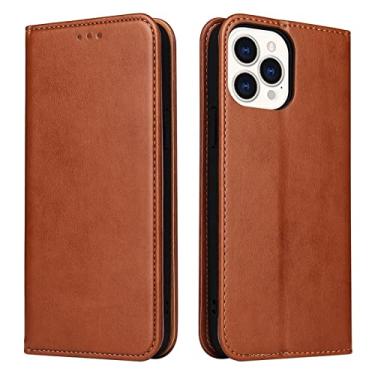 Imagem de GSYH Capa para iPhone 13/13 Pro/13 Pro Max, capa carteira de couro legítimo à prova de choque slots para cartões TPU Shell Kickstand Magnetic Folio Cover Proteção de câmera, Marrom, 13pro 15,1 cm