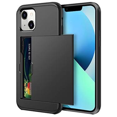 Imagem de SAMONPOW Capa compatível com iPhone 13 com porta-cartão, capa carteira híbrida de camada dupla, proteção resistente à prova de choque, capa para iPhone 13 para mulheres e homens, capa antiarranhões para iPhone 13 de 6,1 polegadas, preta