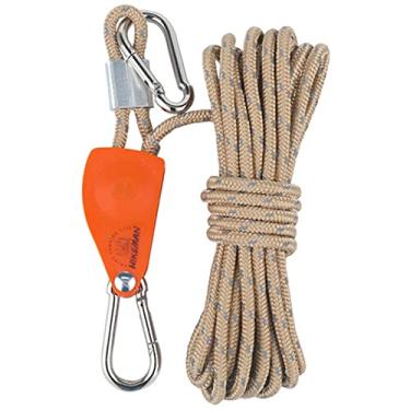 Imagem de Cabide de corda de catraca de polia, engrenagens de metal reforçadas para serviço Tensionador de fivela seguro reflexivo antiderrapante, 6mm 5m Cáqui