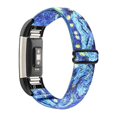 Imagem de YONWORTH Pulseira de relógio elástica ajustável compatível com pulseiras Fitbit Charge 2, pulseira elástica de nylon macia, pulseira esportiva de substituição para mulheres e homens (céu estrelado azul)