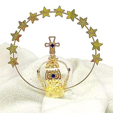 Imagem de Coroa para Nossa Senhora Aparecida Folheada a Ouro Dourada Com Resplendor de Estrelas N6 para imagem de até 40cm