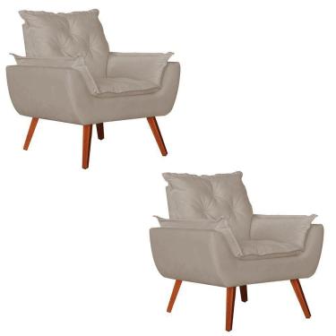 Imagem de Kit 2 Poltronas Opala Decorativa Suede Creme