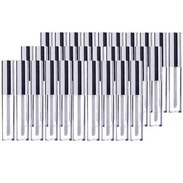 Imagem de 30 peças de tubos de brilho labial conjunto bonito de bálsamo labial recipientes vazios tubos de brilho labial recarregáveis com varinha de plástico transparente ferramenta de maquiagem de brilho labial frasco de 10 ml, Prata, 30 Count (Pack of 1)