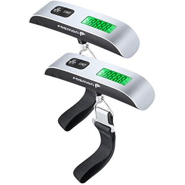 Imagem de Balança de bagagem digital Fosmon (2 unidades), balança de bagagens com luz de fundo de tela LCD com capacidade de 50 kg, balança de peso portátil de aço inoxidável para pendurar com função tartaruga para viajantes - prata