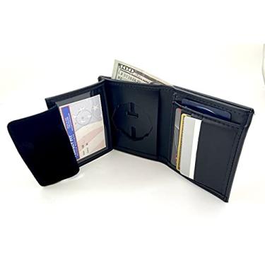 Imagem de FDNY Carteira de couro com emblema oculto embutido do corpo de bombeiros da cidade de Nova York (Cutout PF-20) preta, Preto/branco