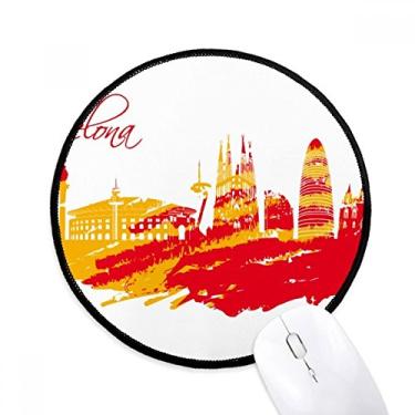 Imagem de Mouse pad Barcelona vermelho e amarelo com contorno da cidade para computador
