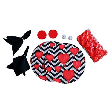 Imagem de Kit Mesa Posta 2 Lugares Jantar Romântico Dia dos Namorados 15 Peças Chevron Corações e Balões Branco Preto e Vermelho
