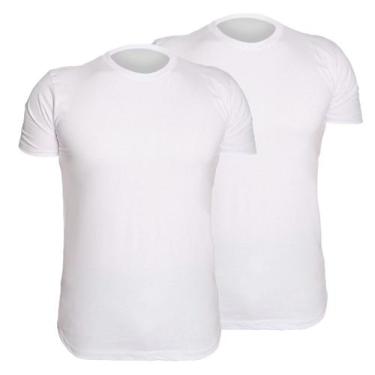 Imagem de Kit 2 Camisetas Masculina Lisa Brancas Algodão Fio 30.1 Básica Casual