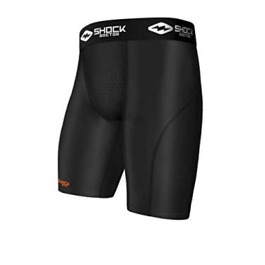 Imagem de Shorts de compressão Shock Doctor cuecas de suporte de proteção para atletas, cuecas protetoras com bolso para taça, tamanhos juvenis, tamanhos adultos, taça vendida separadamente