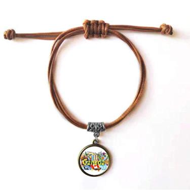 Imagem de DIYthinker Pulseira de couro Rocky Mountains CN Tower Maple Canada Pulseira de couro com corda marrom joia presente