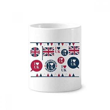 Imagem de Union Jack I Love UK Porta-canetas de dente em formato de coração com suporte de cerâmica