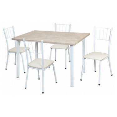 Imagem de Conjunto de Mesa de Jantar com 4 Cadeiras Berenice Bege e Branco