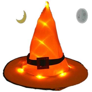 Imagem de YINGBO Chapéu de bruxa de Halloween com acessório de fantasia de luz LED para festa de Natal de Halloween, laranja